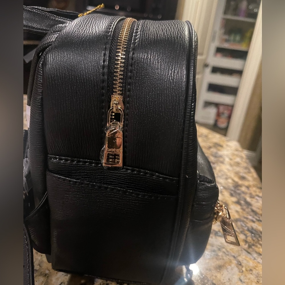 NWT BEBE small black gold chain mini backpack - Picture 3 of 7